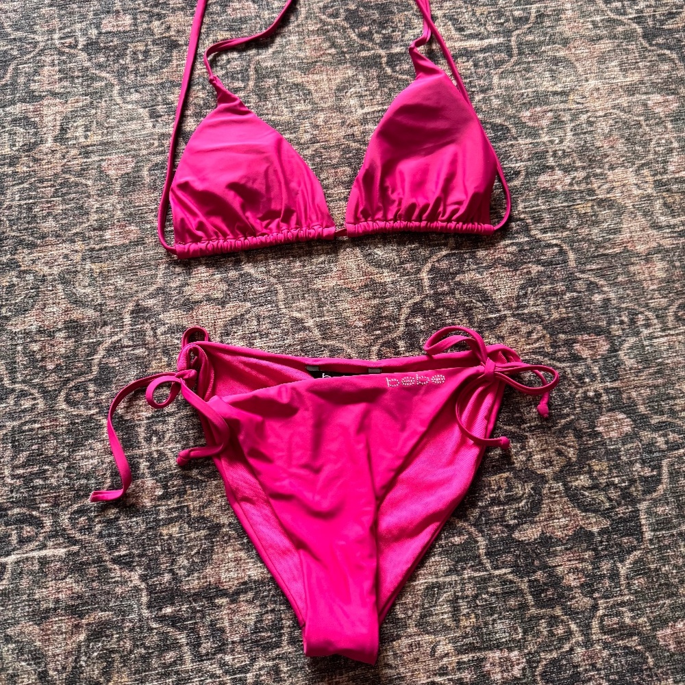 Bebe Hot Pink Triangle Bikini Set